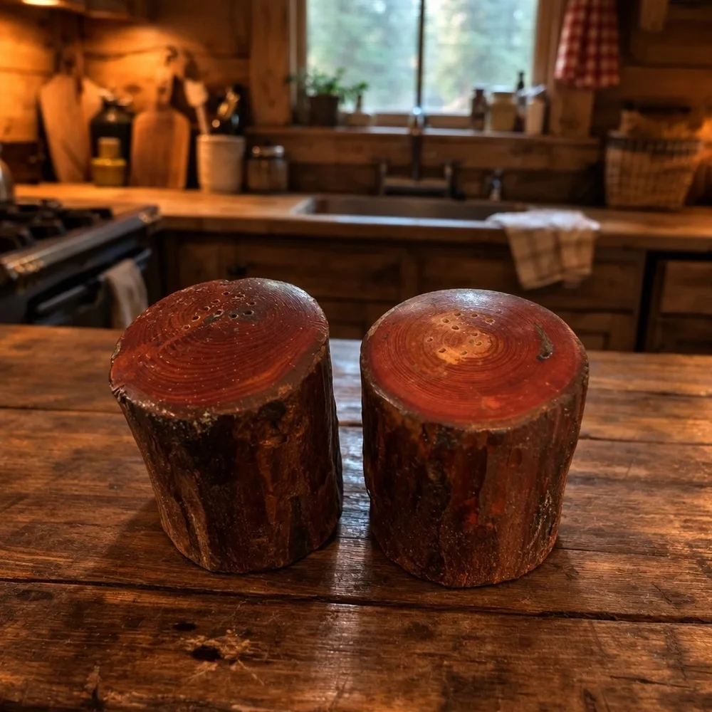 Rustic Log Wood Salt & Pepper Shakers –